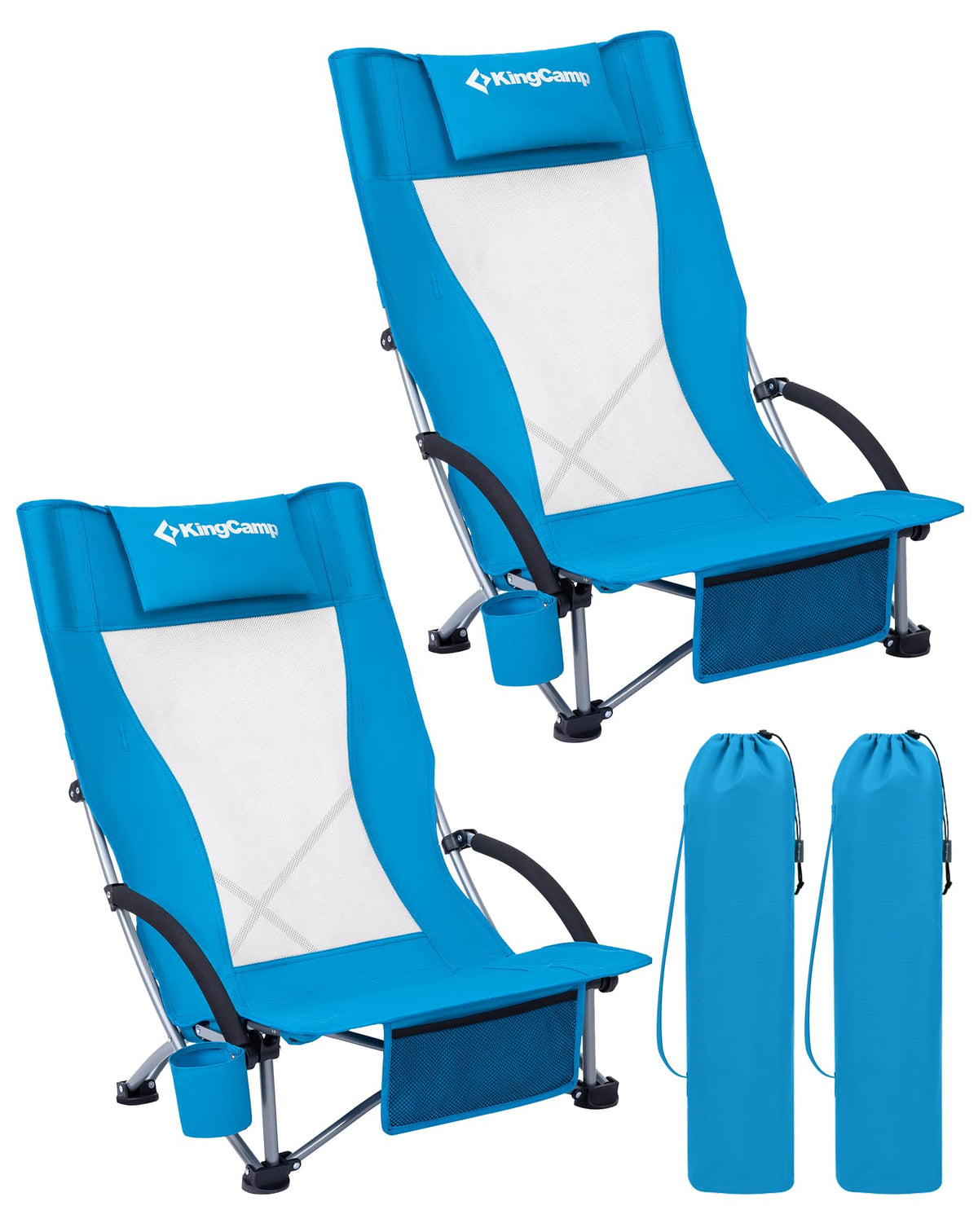KingCamp Low Beach Chairs 2 Pack, Folding Portable High Back Chair