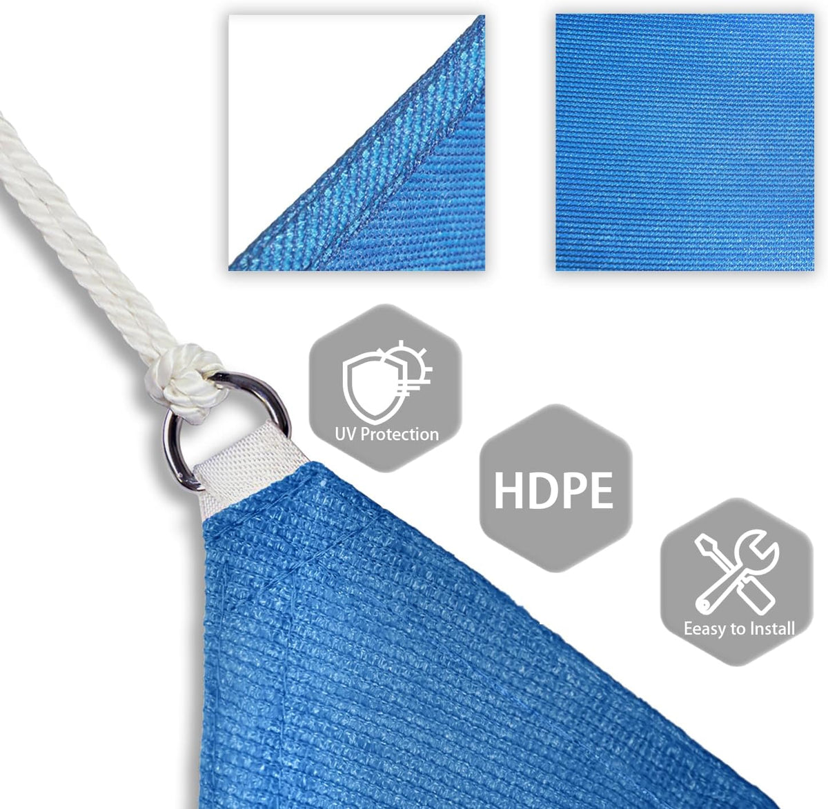 Patio Paradise 20' x 20' x 20' Sun Shade Sail Triangle Canopy Shade Cloth Fabric Sunlight Block Patio Pergola Cover HDPE Deck Awning for Outdoor Backyard Roof Shading, Blue