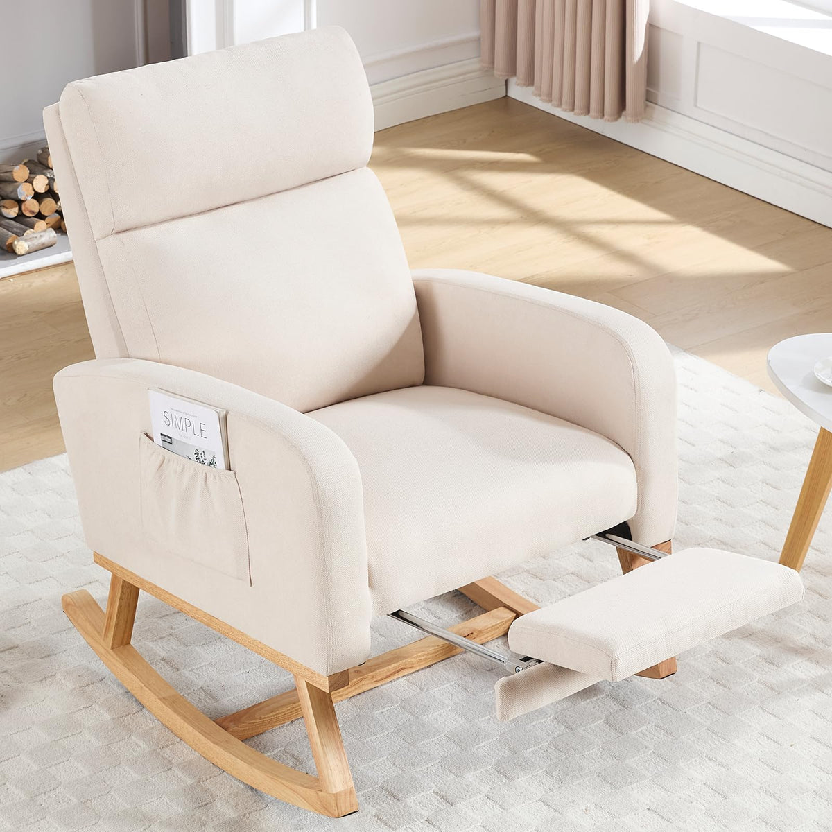 HCHAIRH Rocking Chair Nursery with Foot Rest, Nursing Rocking Chairs for Mom Nursery, Teddy Rocker Glider with High Backrest for Living Room, Bedroom, Teddy Green