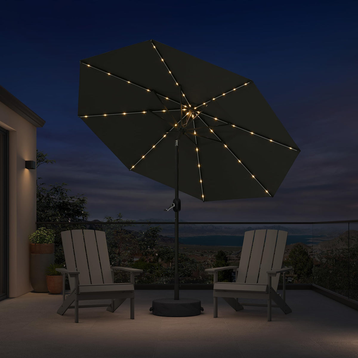 PURPLE LEAF Pool Market Umbrella with Base 9' UV Protection Outdoor, Beige