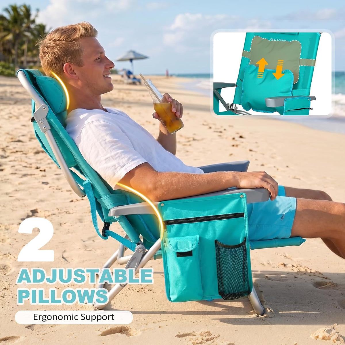 5 Positions Backpack Beach Chairs for Adults with Lumbar Support