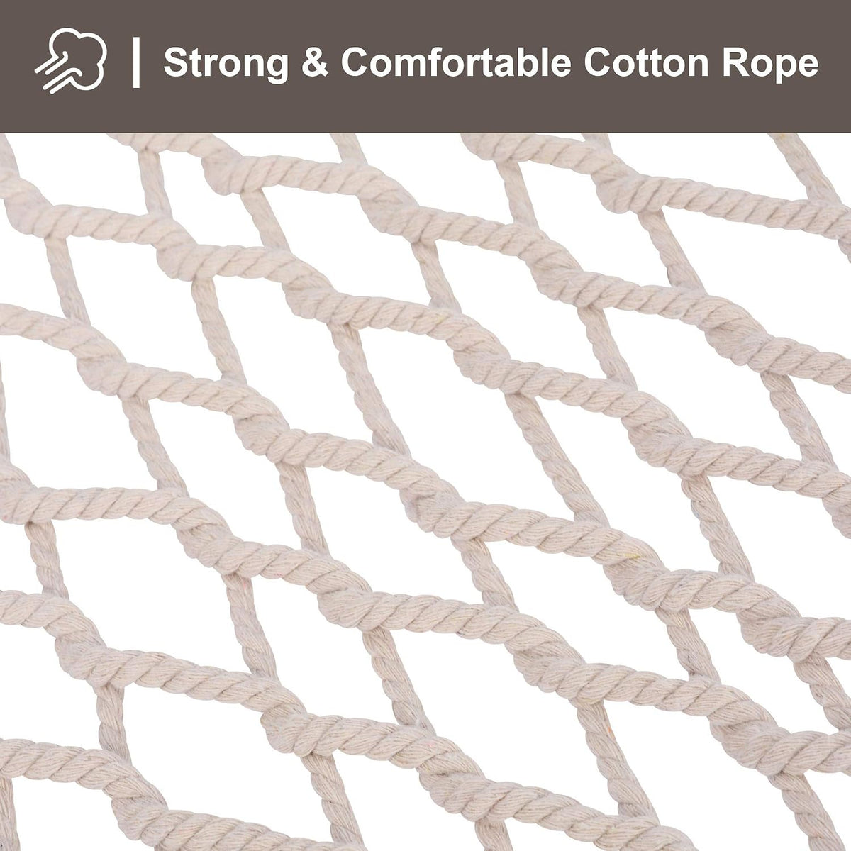 SUNCREAT Traditional Rope Double Hammock, 450 lbs Capacity, Natural