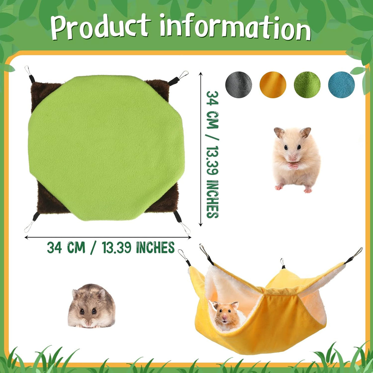 Nuogo 4 Pcs Guinea Pig Rat Hammock for Cage, Dark Color, Classic