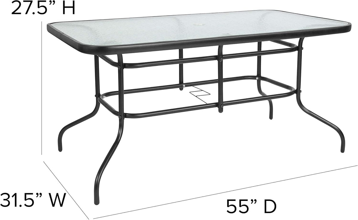 Flash Furniture 31.5x55 in Tempered Glass Table, with Umbrella Hole