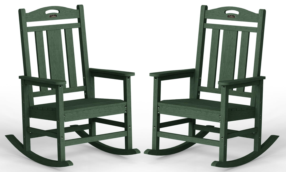 Ciokea Oversized Outdoor Rocking Chair, 380lbs Heavy-Duty Large Patio Rocker, Weather Resistant & Anti-Fade Porch Chair, High Back Cozy Rocking Chair for Outside, Fire Pit, Deck, Garden, Black