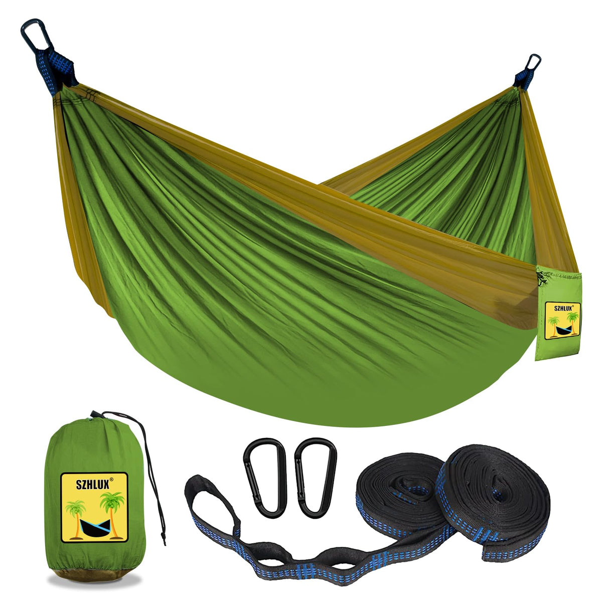 SZHLUX Camping Hammock Double & Single Portable Hammocks with 2 Tree Straps and Attached Carry Bag,Great for Outdoor,Indoor,Beach,Camping,Light Grey / Sky Blue