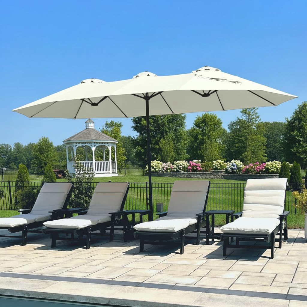 PHI VILLA 15ft Large Outdoor Patio Umbrella with Base Included, Beige