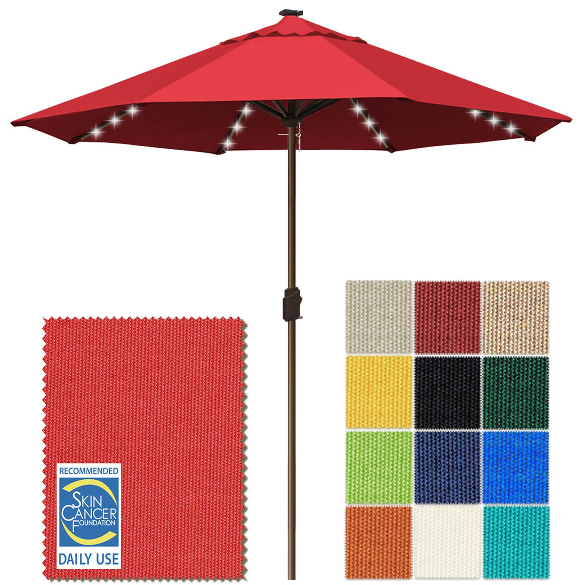 EliteShade USA 10-Year-Non-Fading 9ft 3-Tier Market Patio Umbrella, Commercial Table Umbrella with 80 Solar LED Lights, Crank Open, Windproof & UPF 50+ UV Protection for Garden, Deck, Pool, Backyard, Heather Beige