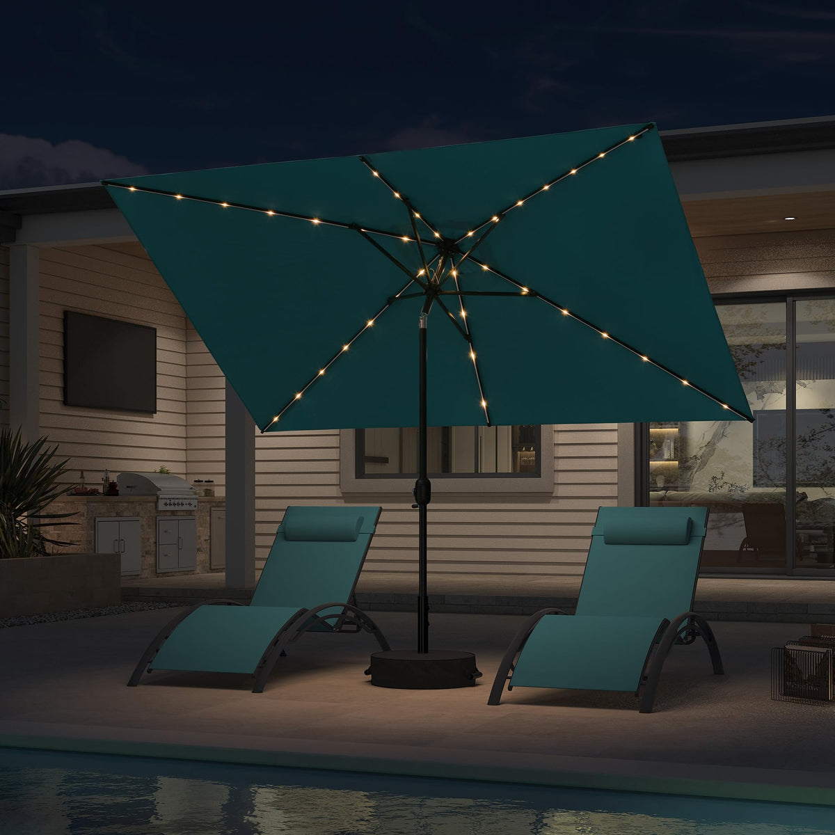 PURPLE LEAF Pool Market Umbrella with Base 9' UV Protection Outdoor, Beige