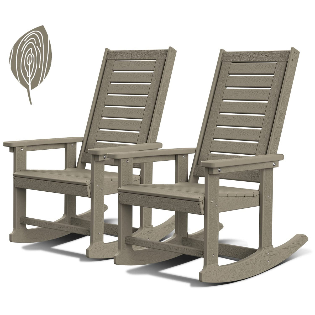 GREENVINES Oversized Outdoor Rocking Chairs Set of 2, HDPE Rocker, Black