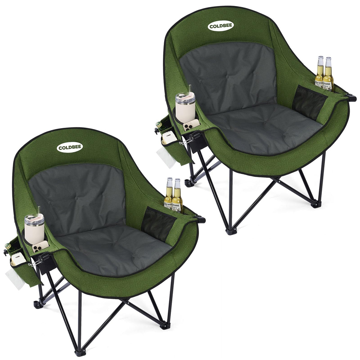 Coldbee Oversized Camping Chairs, Heavy Duty Padded, Thick Headrest, Black