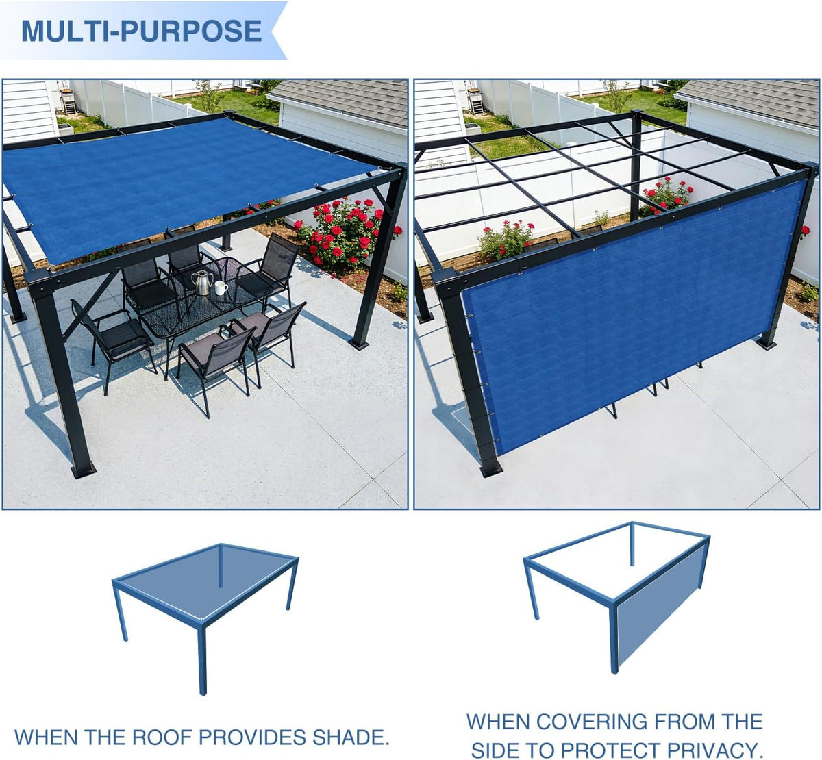 E&K Sunrise 24' x 40' Sun Shade Sail Straight Edge Rectangle Canopy Shade Cover with D-Ring Grommets UV Block for Outdoor Pergola Backyard Garden Patio Deck (Blue)