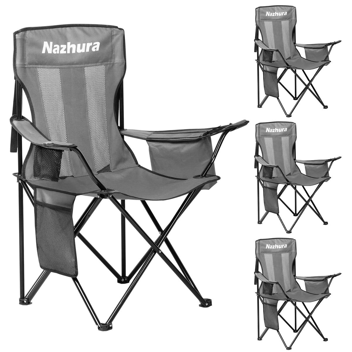 Nazhura 2 Pack Outdoor Camping Chairs Folding/Foldable/Portable with Cooler Pouch, Mesh Backrest and Cup Holder Pocket(Yellow, Metal, 2 Pack)