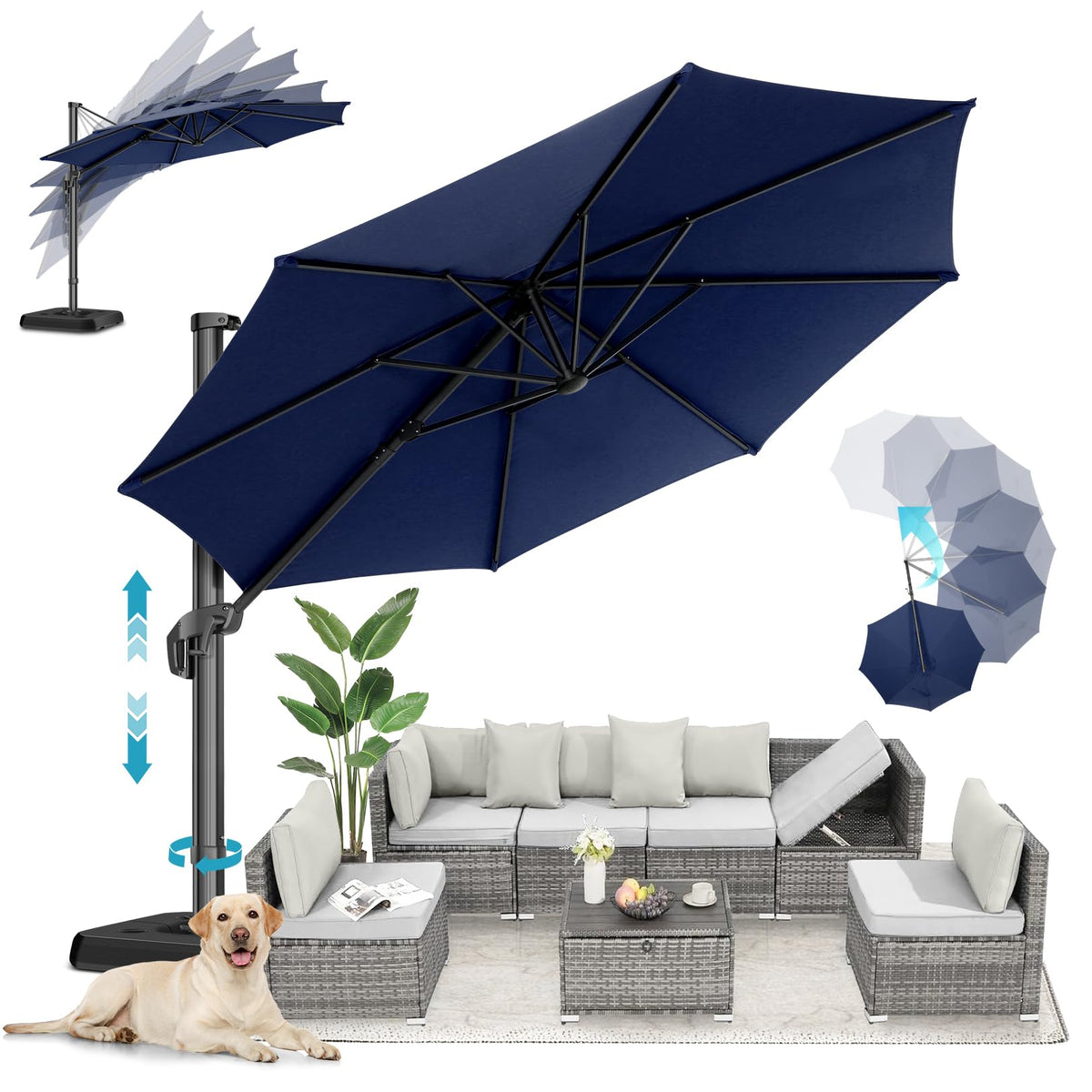 HOTEEL 10x10ft Patio Umbrella Cantilever Umbrella Double Top - Upgrade and Intensify - 360 Rotation and 5 Angles Adjustment - Aluminum Offset Pool Umbrella Outdoor Umbrellas for Patio Garden Deck Pool