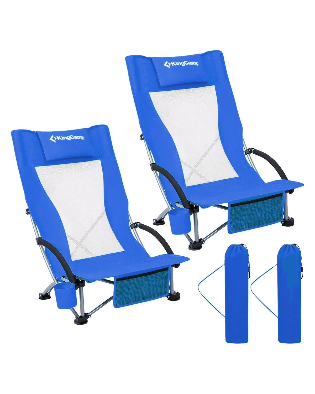 KingCamp Low Beach Chairs 2 Pack, Folding Portable High Back Chair
