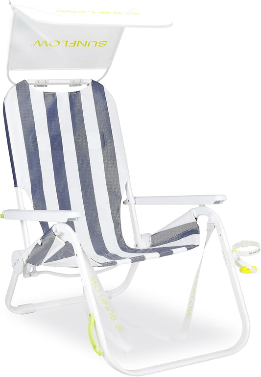 SUNFLOW Shore Thing Reclining Beach Chair with Sun Shade, Deep Blue Stripe