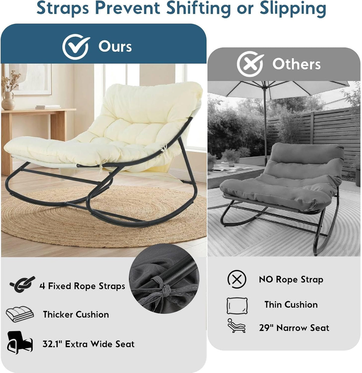 Arlopu Outdoor Rocking Chair with Ottoman, Papasan Rocking Chair