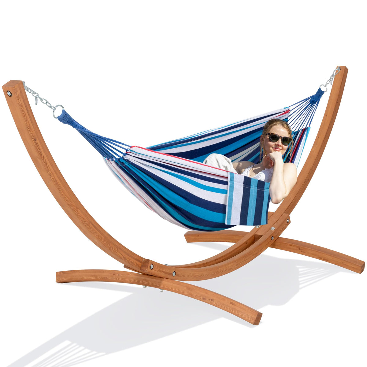 SUNCREAT Freestanding Hammock with 10 ft Wooden Stand Included, Coffee
