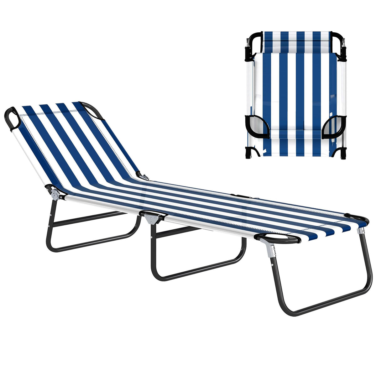 Outsunny Folding Chaise Lounge Chair with 5-Level Back, Black and White