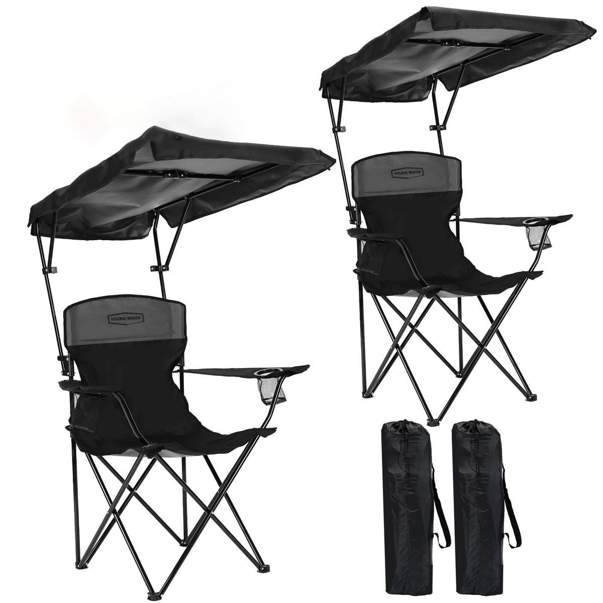 YOUNG WOOD Camping Chair with Canopy, Beach Chair with Shade,Portable,Lightweight Oversized for All, Easy to Open and Close Without Installation, Side Pocket Design for All Outdoor Activities，Blue