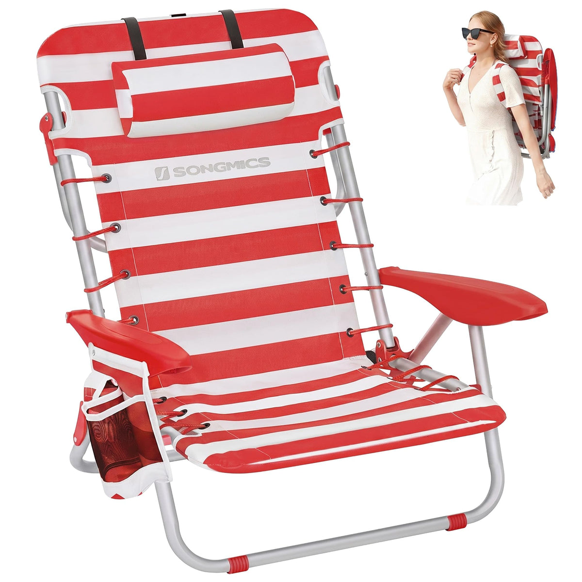SONGMICS Portable Backpack Beach Chair, 4 Angles Adjustable Backrest