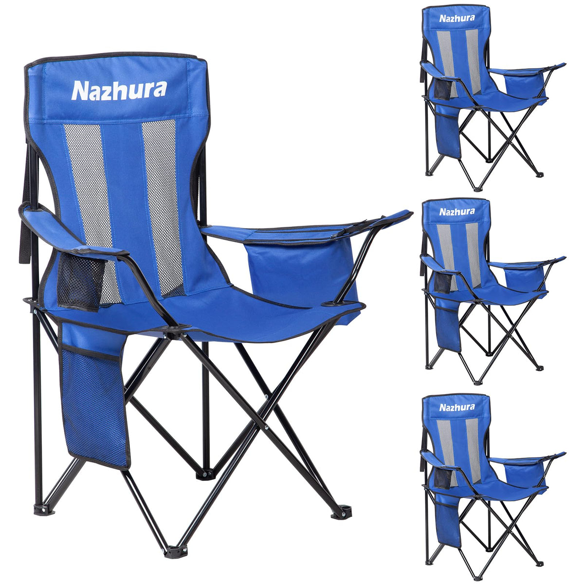Nazhura 2 Pack Outdoor Camping Chairs Folding/Foldable/Portable with Cooler Pouch, Mesh Backrest and Cup Holder Pocket(Yellow, Metal, 2 Pack)
