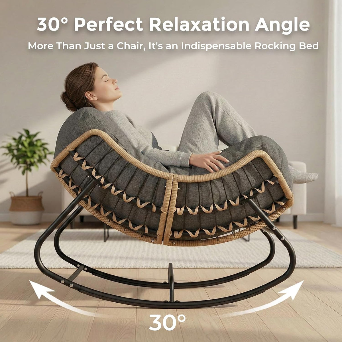 SWITTE Outdoor Rocking Papasan Chair with Thick Cushion, Dark Gray