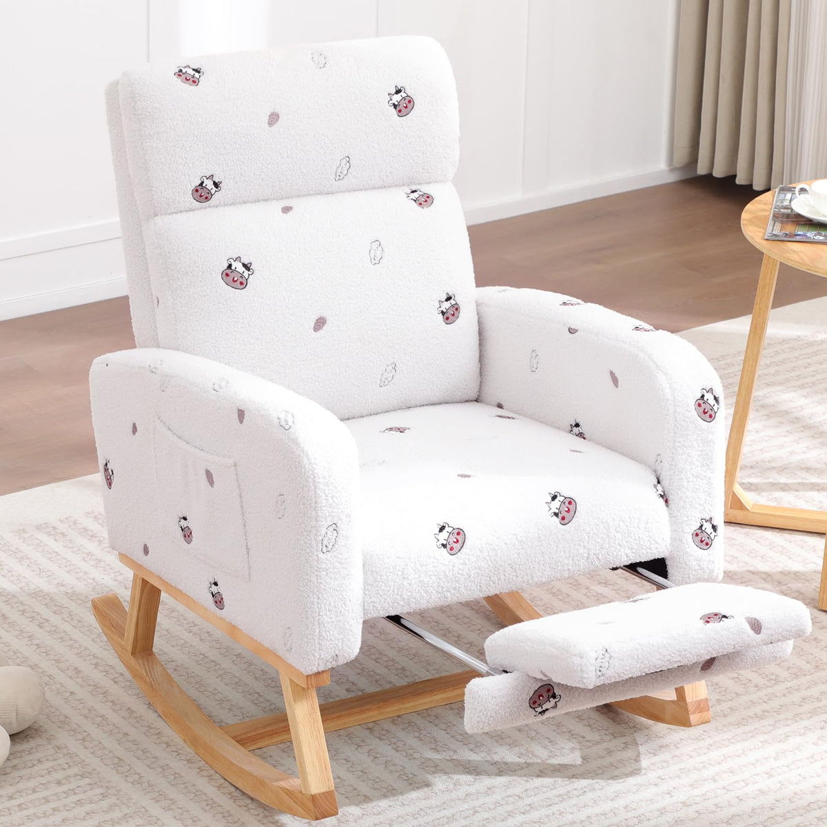 HCHAIRH Rocking Chair Nursery with Foot Rest, Nursing Rocking Chairs for Mom Nursery, Teddy Rocker Glider with High Backrest for Living Room, Bedroom, Teddy Green