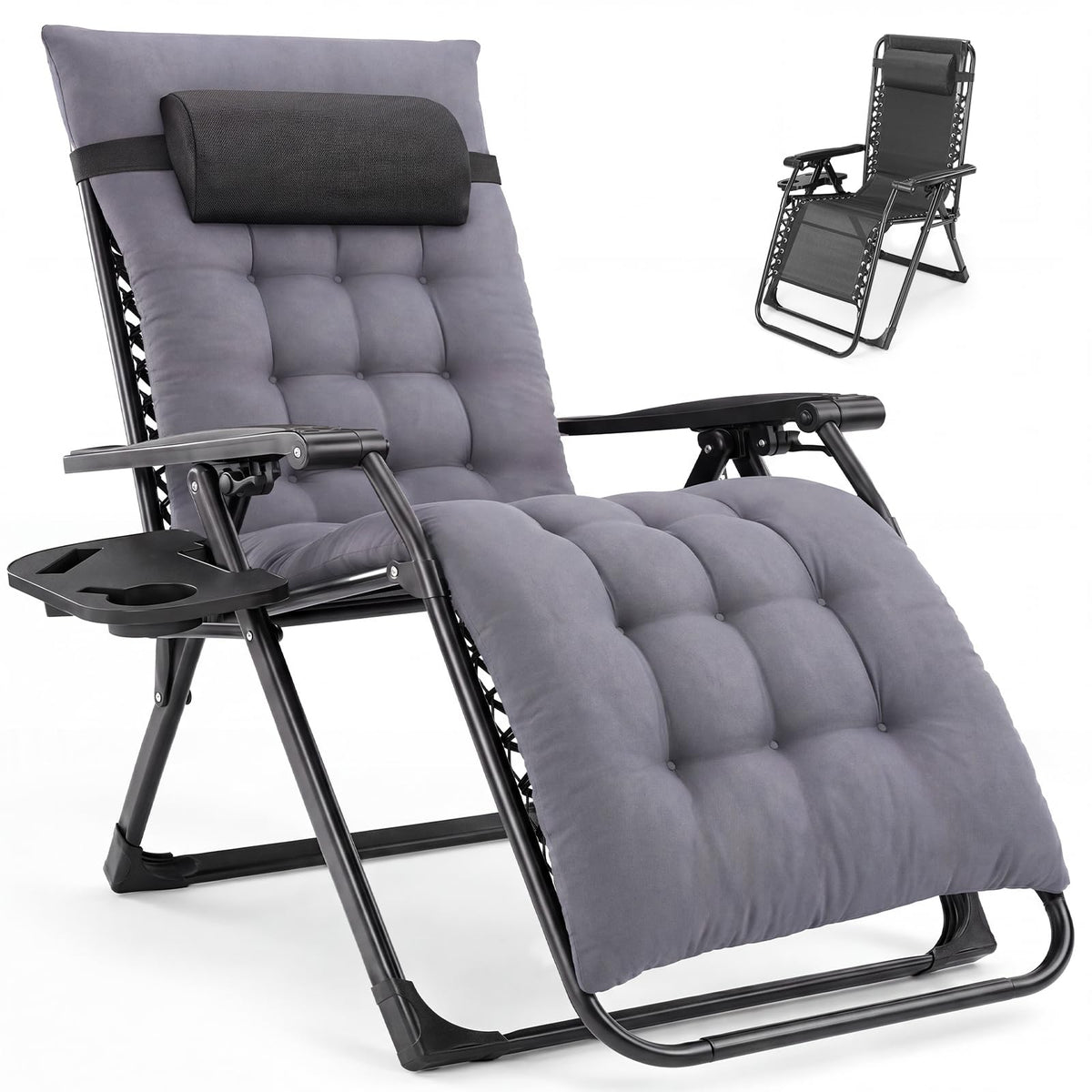 NEWBULIG Zero Gravity Chair, Folding Patio Recliner with Cup Holder Trays