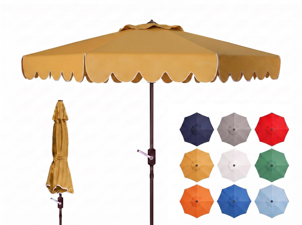 Safavieh PAT8010A Collection Venice Navy and White Single Scallop 9Ft Crank Outdoor Push Button Tilt Umbrella
