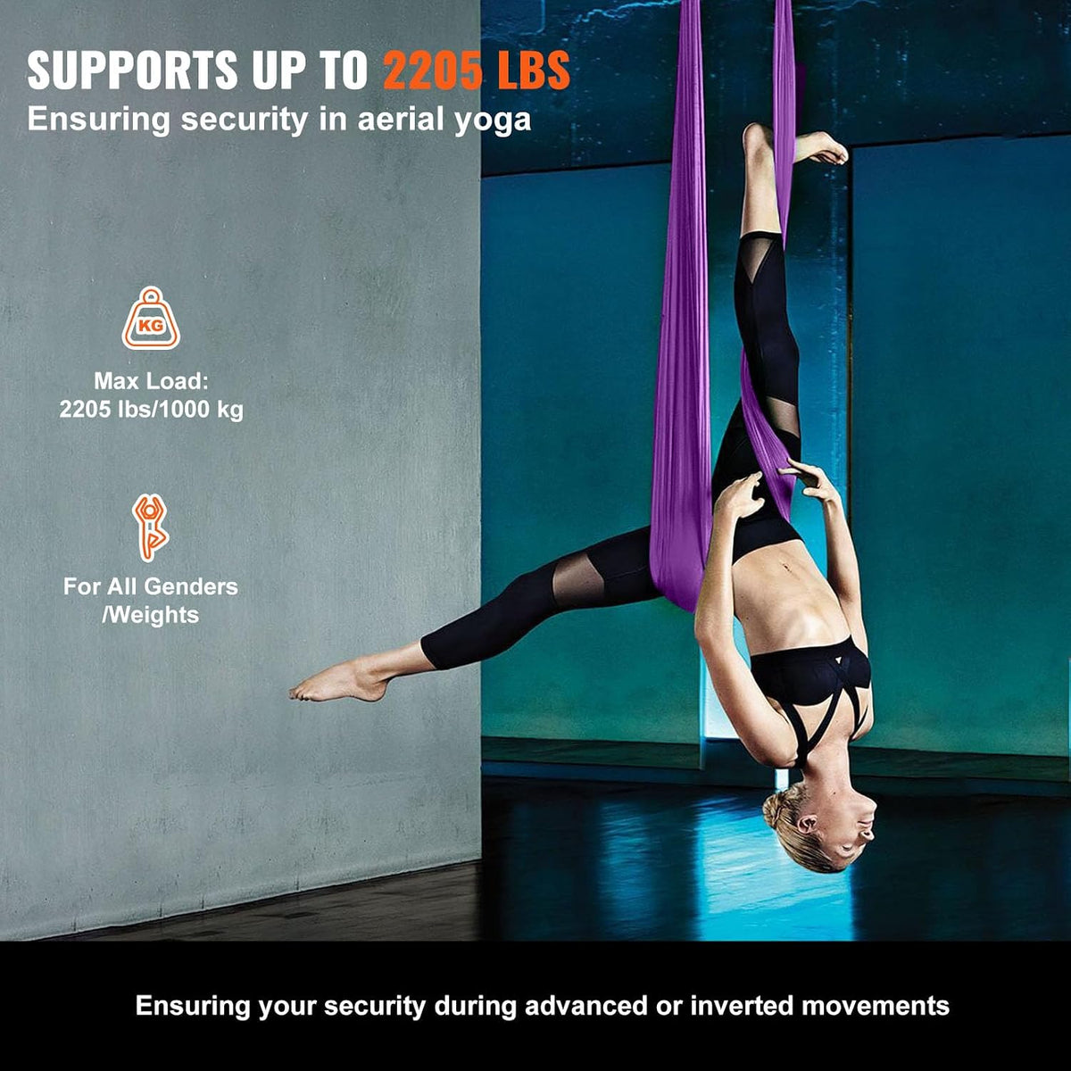 VEVOR Aerial Silk & Yoga Swing, Aerial Yoga Hammock Kit with 100gsm Nylon Fabric, Full Rigging Hardware & Easy Set-up Guide, Antigravity Flying for All Levels Fitness Bodybuilding