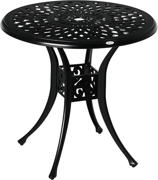 Outsunny 30" Round Patio Dining Table, Bistro Table, Umbrella Hole, Black
