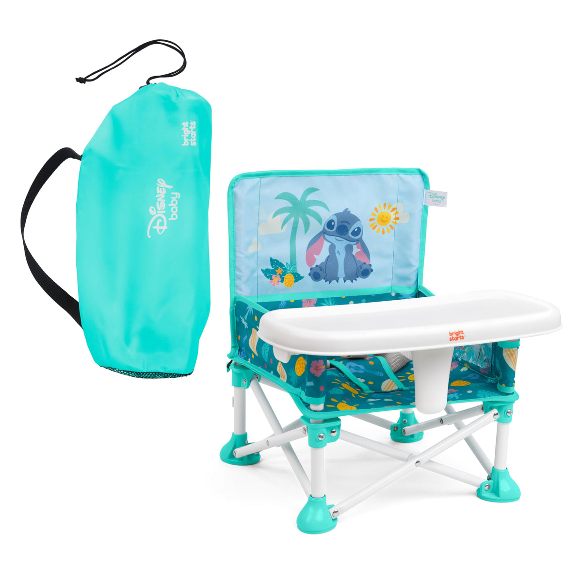 Bright Starts Pop 'N Sit Cabana Baby Beach Portable Booster Chair with UPF Canopy, Floor Seat for Indoor/Outdoor Use, Compact Fold, Pink, 6 Months–3 Years