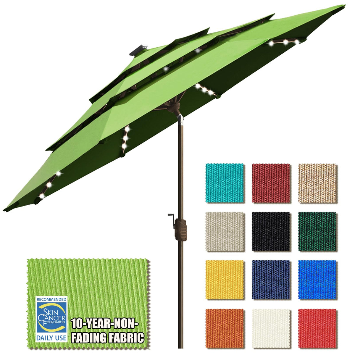 EliteShade USA 10-Year-Non-Fading 9ft 3-Tier Market Patio Umbrella, Commercial Table Umbrella with 80 Solar LED Lights, Crank Open, Windproof & UPF 50+ UV Protection for Garden, Deck, Pool, Backyard, Heather Beige