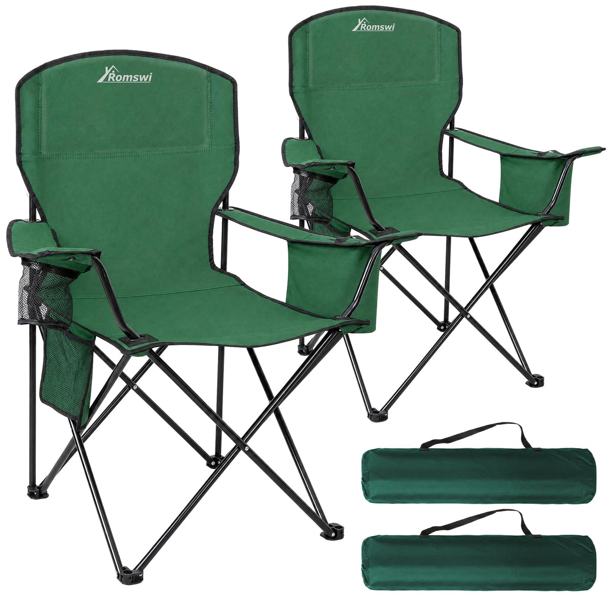 Camping Chairs for Adults 2 Pack, Folding Chair with 4-Can Cooler Bag & Cup Holder, Portable Heavy Duty Outdoor Chair with Mesh Back for Camping, Beach, Lawn, Fishing, Blue