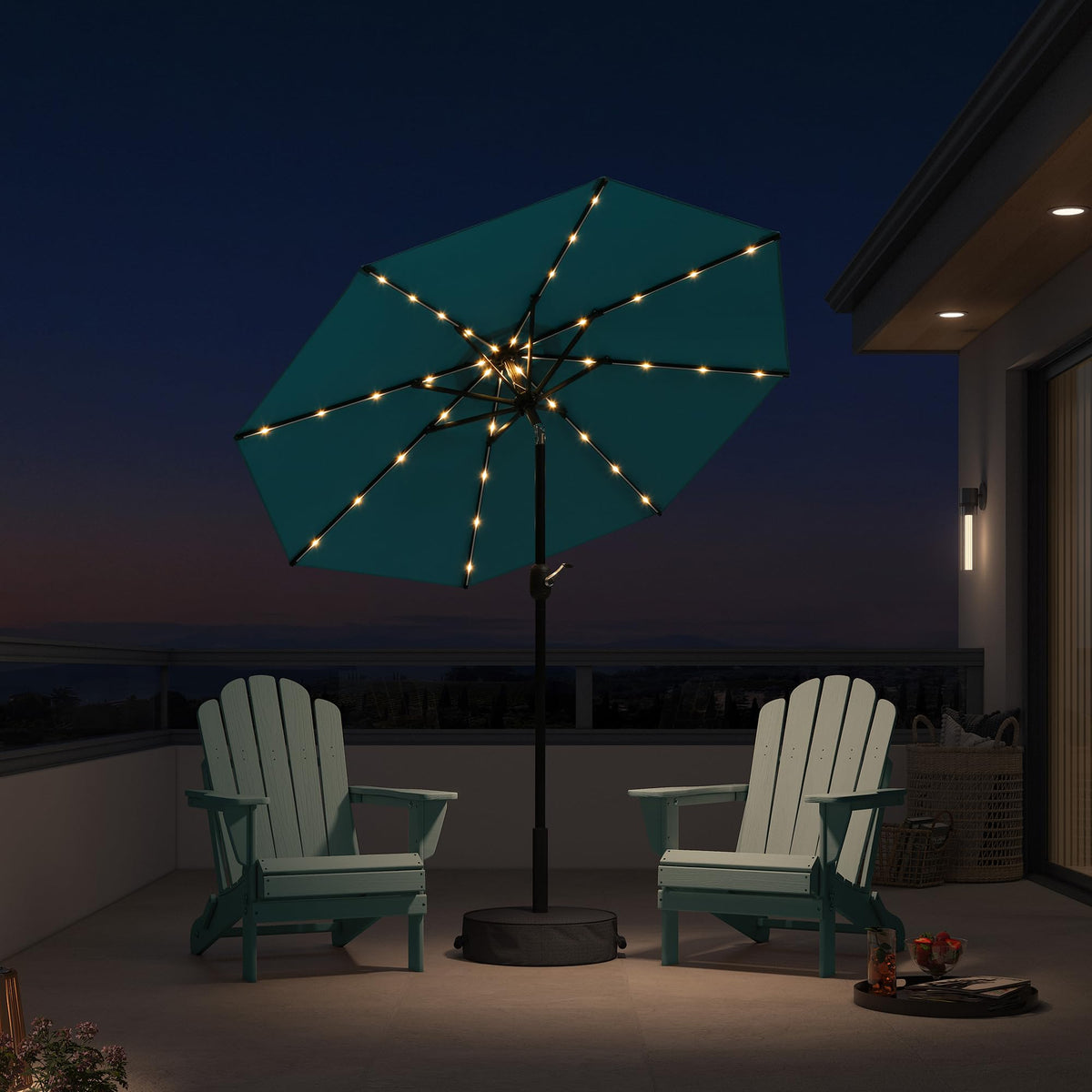 PURPLE LEAF Pool Market Umbrella with Base 9' UV Protection Outdoor, Beige