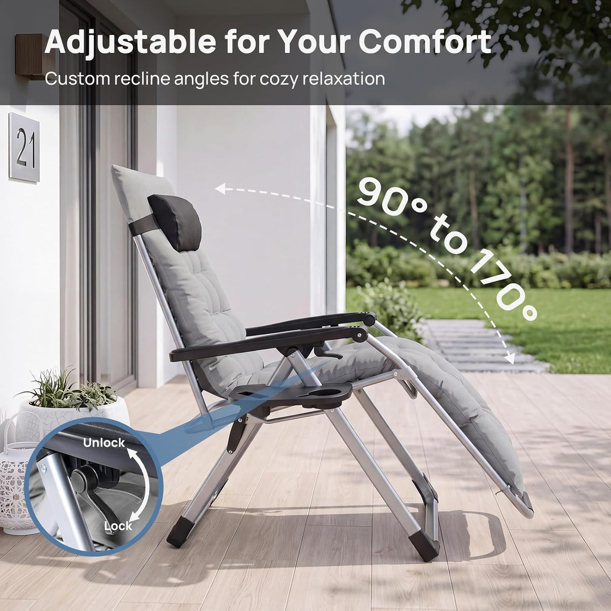 DUMOS Zero Gravity Chair, Lounge Chair Outdoor with Cup Holder