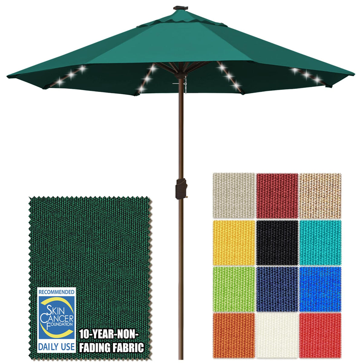 EliteShade USA 10-Year-Non-Fading 9ft 3-Tier Market Patio Umbrella, Commercial Table Umbrella with 80 Solar LED Lights, Crank Open, Windproof & UPF 50+ UV Protection for Garden, Deck, Pool, Backyard, Heather Beige