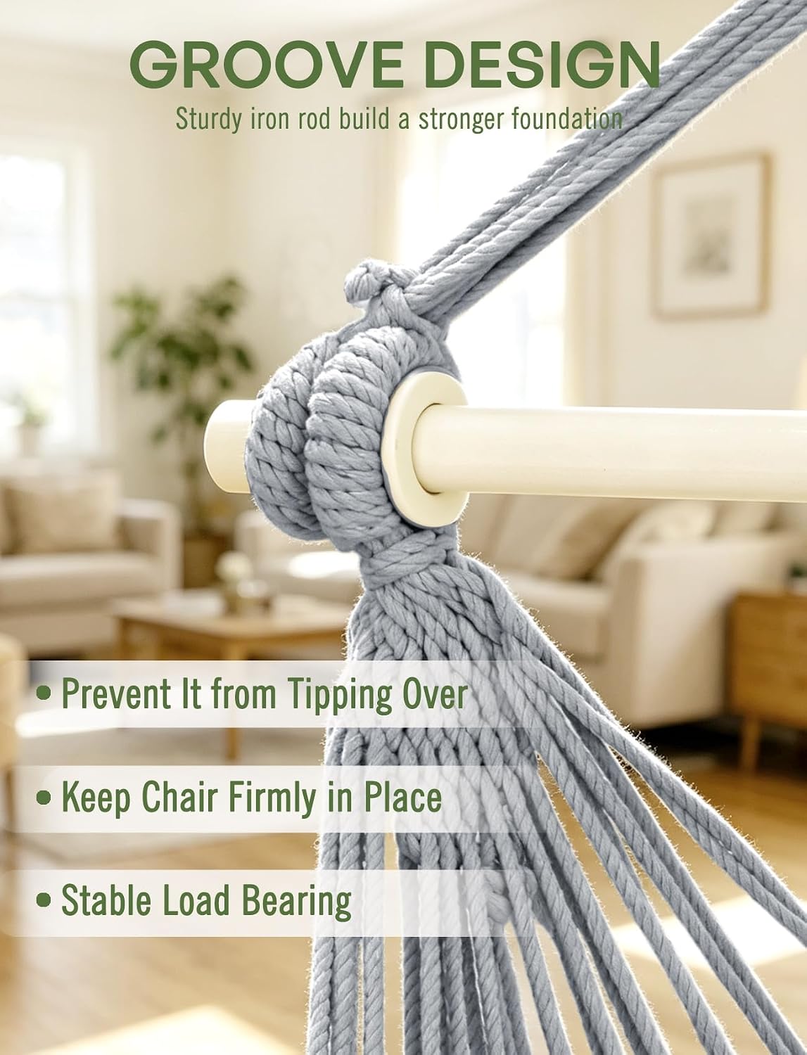 Chihee Hammock Chair Handmade Woven Mesh Hanging Seat Metal Spreader Bar