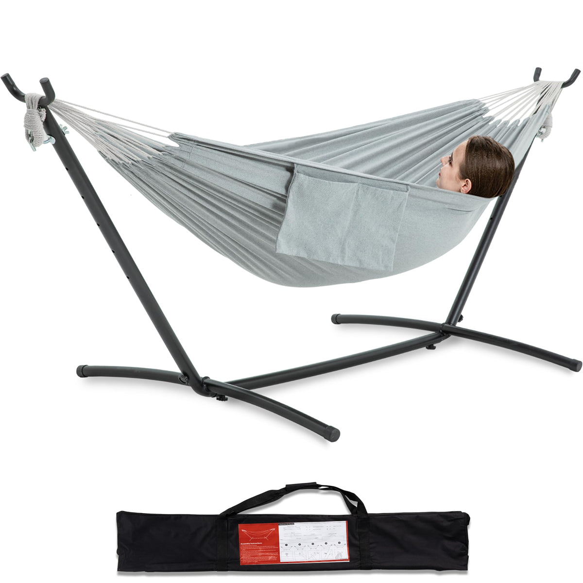 PNAEUT Double Hammock with Stand for Outside, Heavy-Duty, Portable (Coffee)