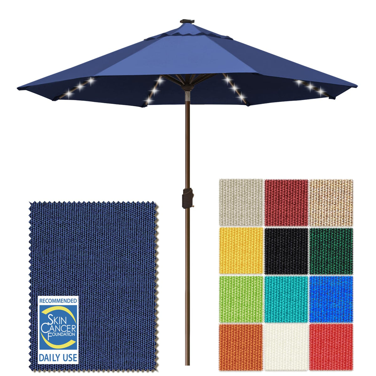 EliteShade USA 10-Year-Non-Fading 9ft 3-Tier Market Patio Umbrella, Commercial Table Umbrella with 80 Solar LED Lights, Crank Open, Windproof & UPF 50+ UV Protection for Garden, Deck, Pool, Backyard, Heather Beige