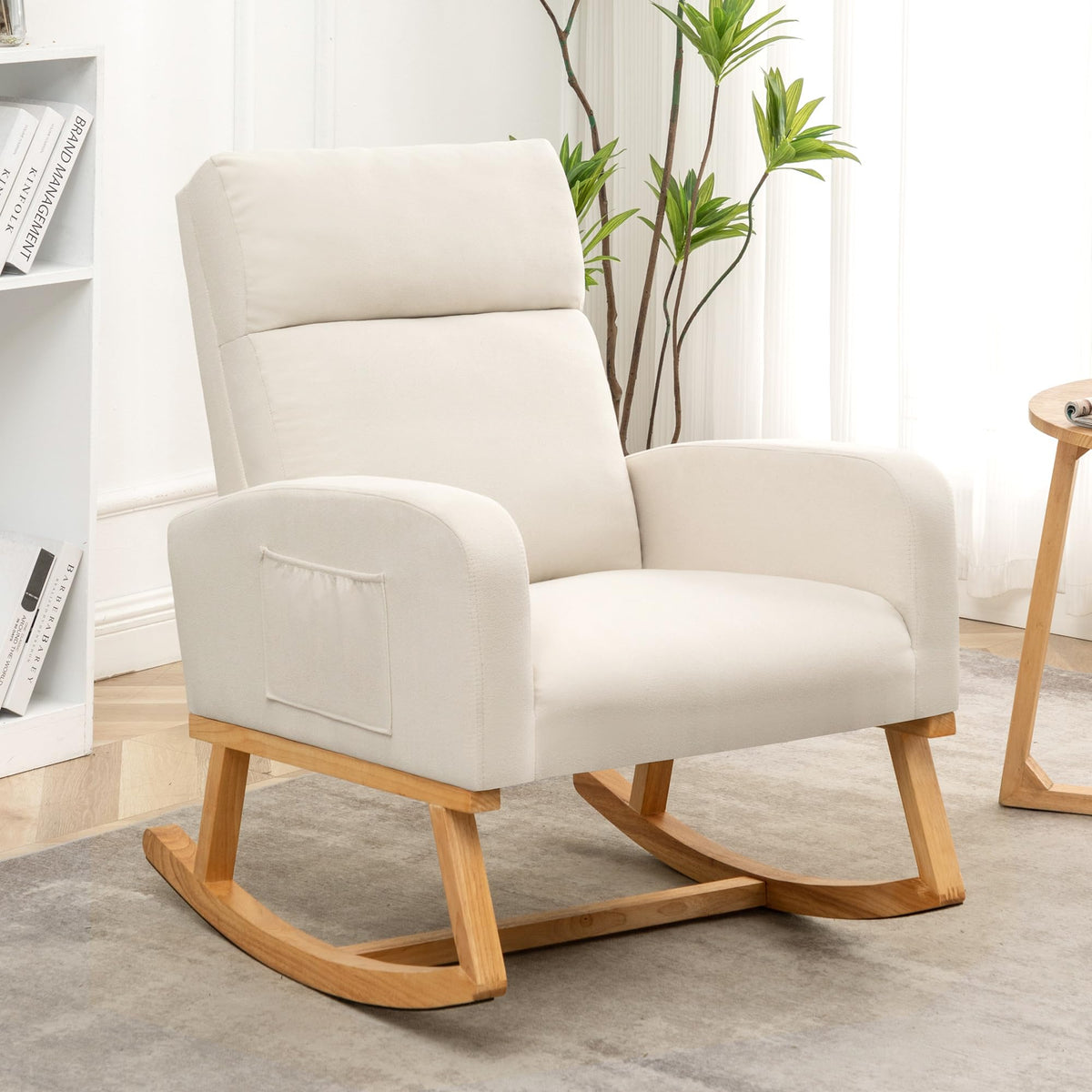 HCHAIRH Rocking Chair Nursery, Boucle Teddy Nursing Rocking Chairs, Upholstered Nursery Glider Rocker for Mom Nursery Morden Accent Rocking Chair with Side Pocket for Living Room,Bedroom, Light Green