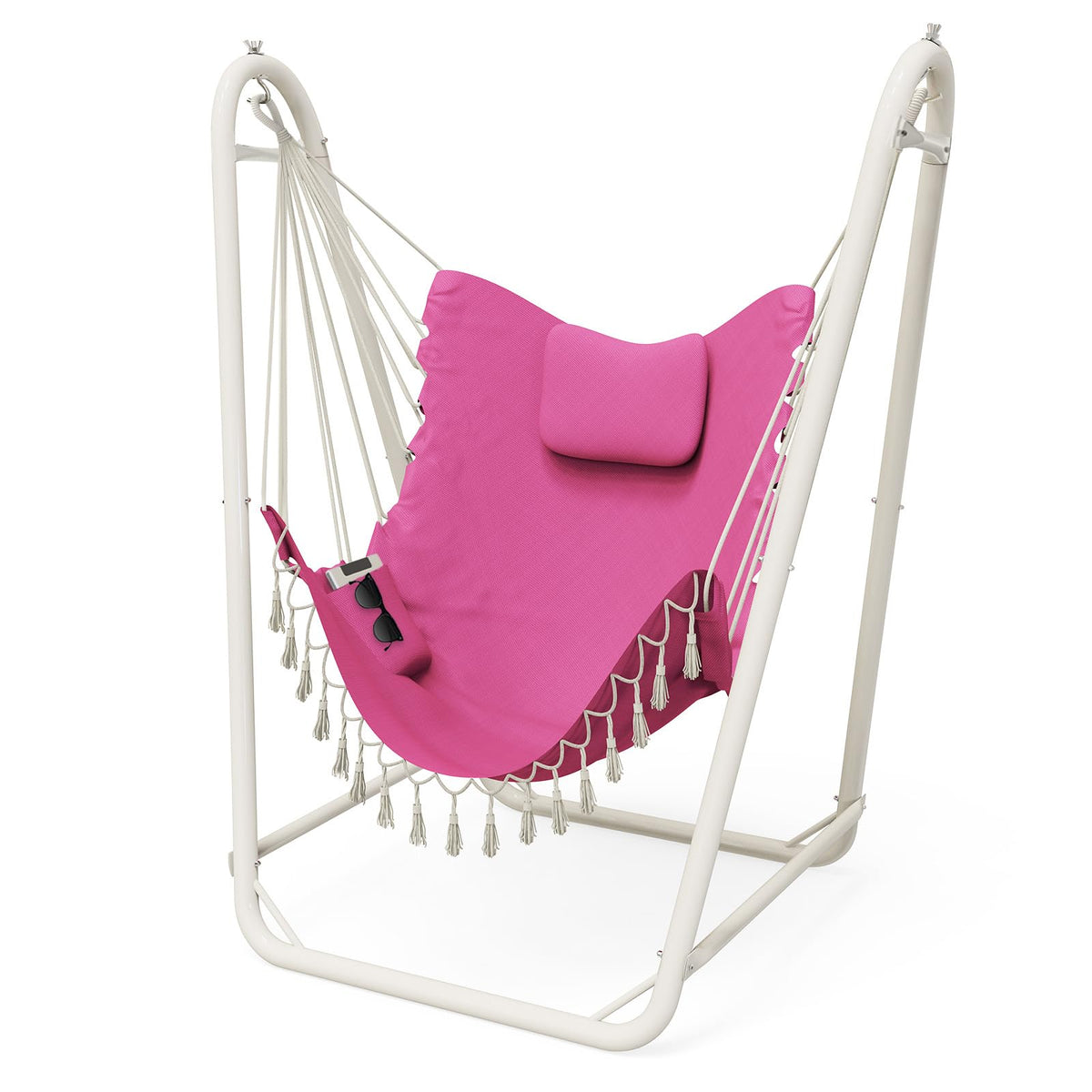 Unique U-Shaped Hammock Chair with Stand,Sturdy & Rust-Resistant,Free Gray Cotton Hammock Chair