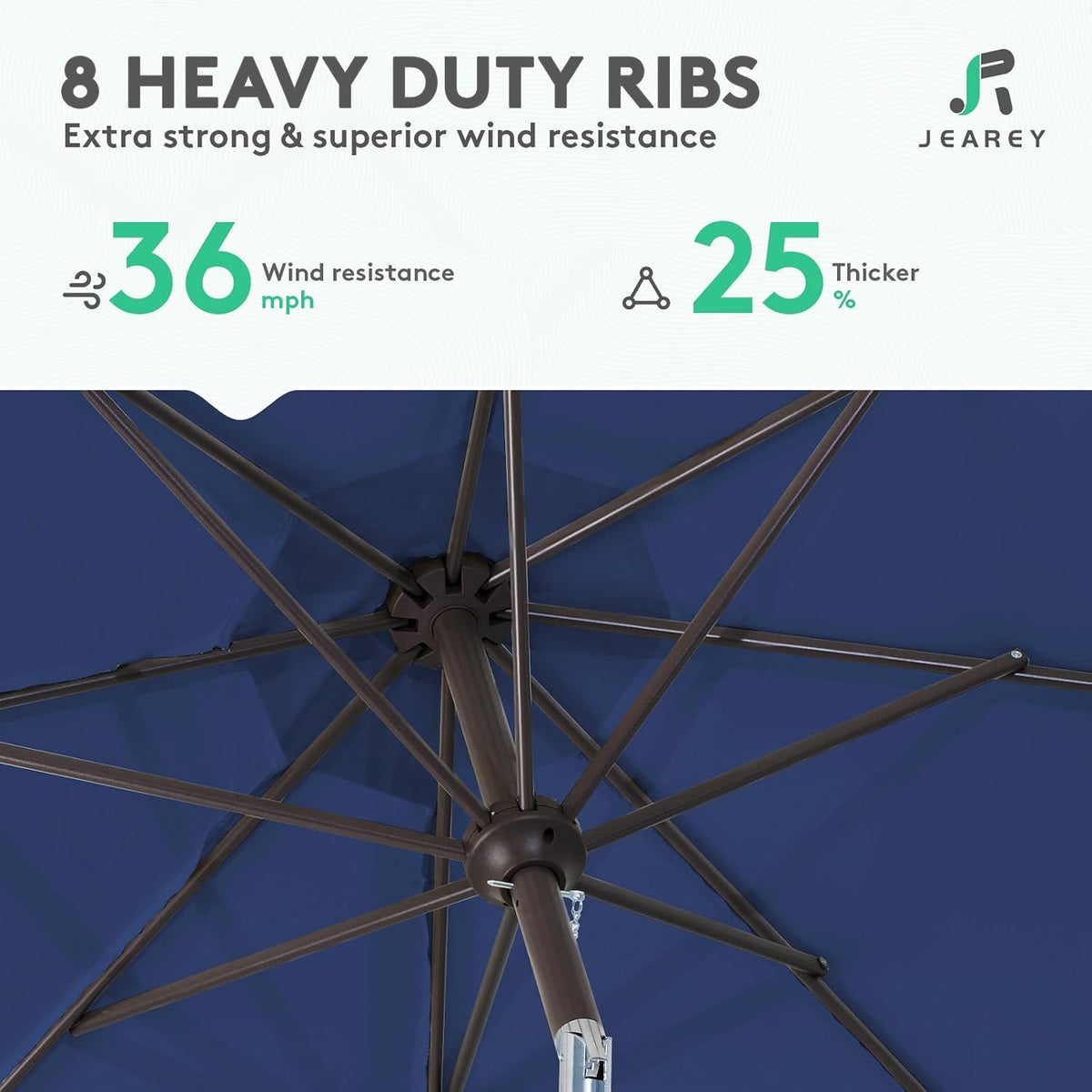 JEAREY 9FT Outdoor Patio Umbrella, Market Umbrella, Dark Blue