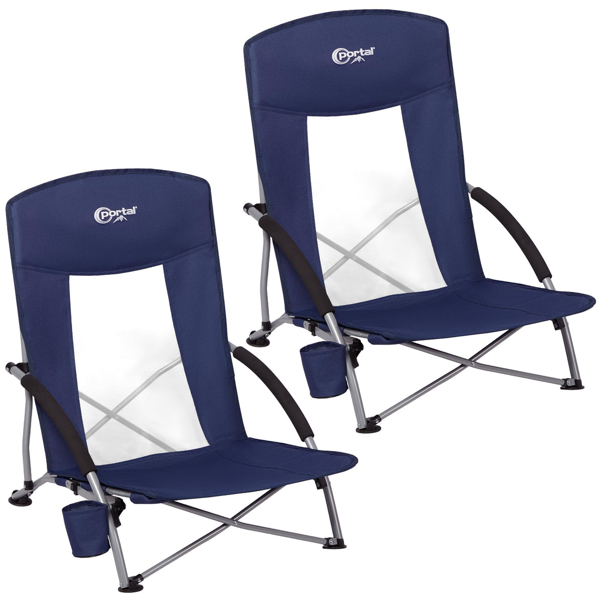 Portal Beach Chairs for Adults Camping Low Lightweight Portable Chair with Cup Holder Mesh Back Carry Bag for Outdoor Sand Lawn Travel Picnic Festival Concert