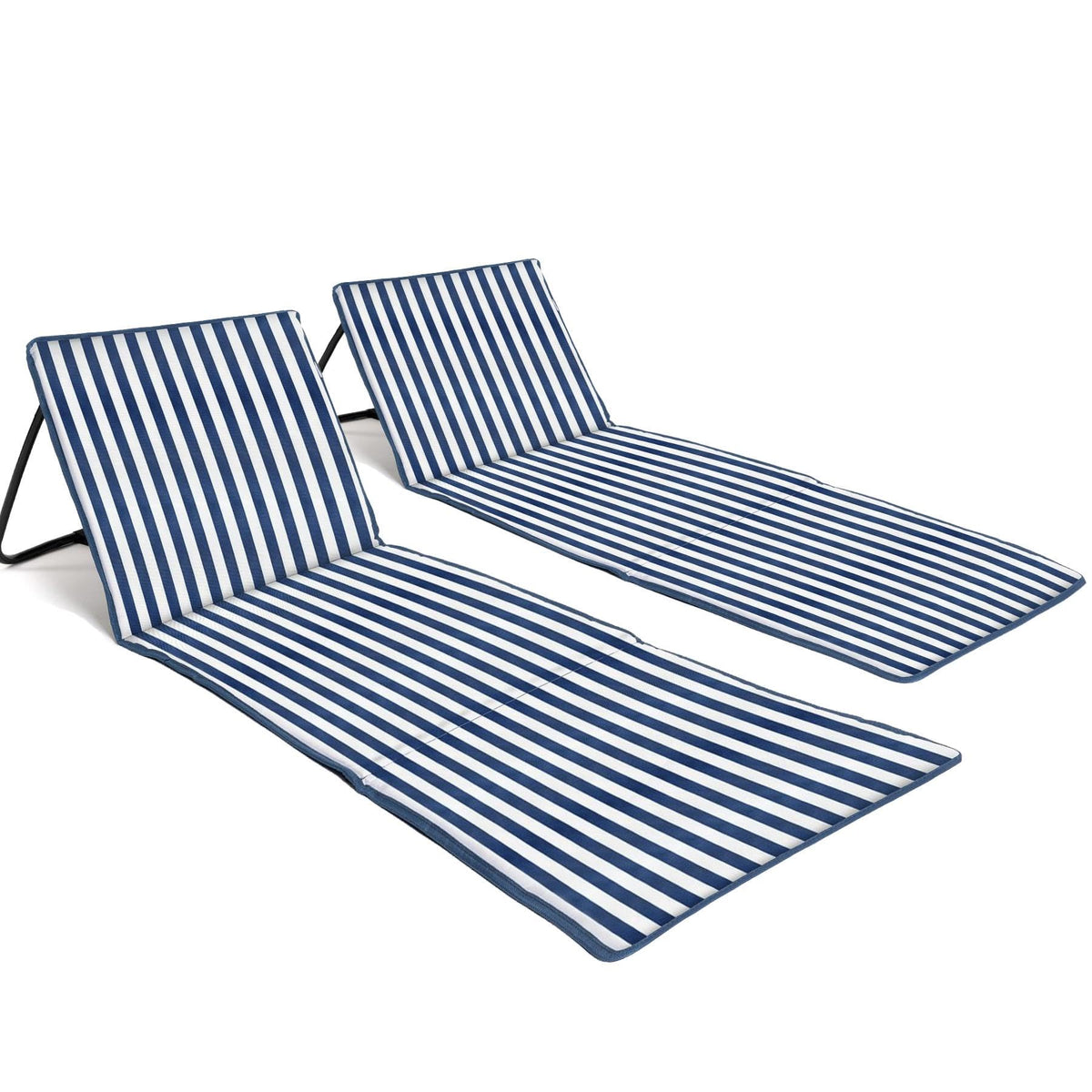 just be... Beach Chair with Backrest, Foldable Lightweight Reclining Beach Mat, Portable Padded Lounge Seat with Carry Strap & Zip Pocket – Pink Stripes
