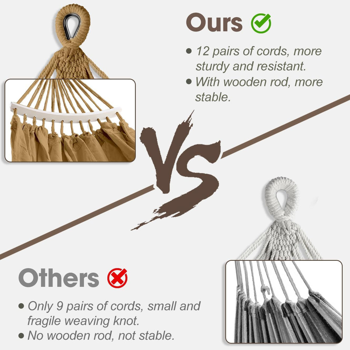 MOSFiATA Backyard Hammock with Tassels Max 500lbs Canvas Fabric Bohemian Style with Thickened Rope and Carry Bag for Outdoor, Garden, Patio, Wedding Decor (Khaki)