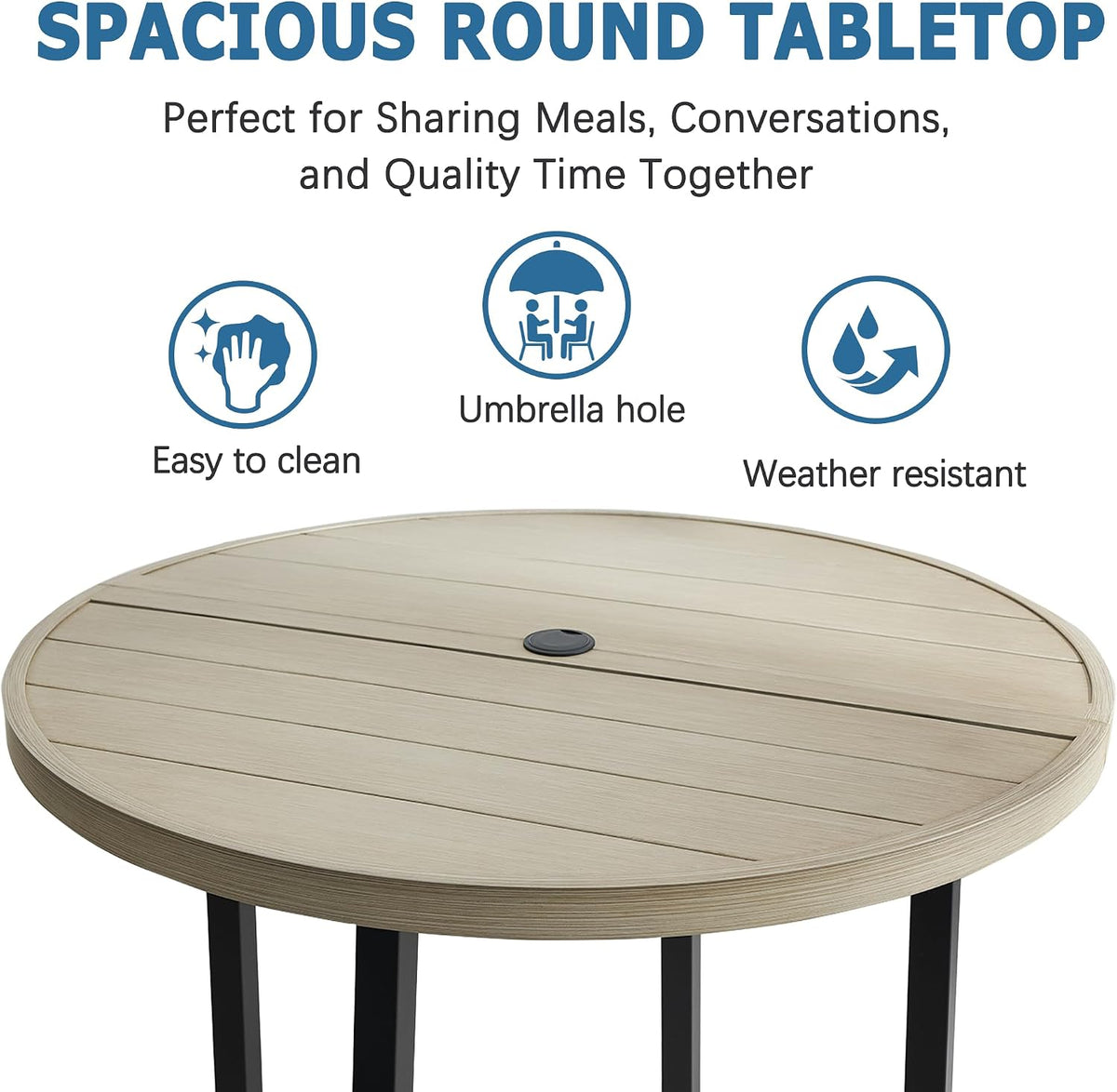 42" Round Patio Dining Table for 4, All-Weather Metal Patio Table with Umbrella Hole, Outdoor Round Dining Table for Lawn Garden Porch, Honey Oak