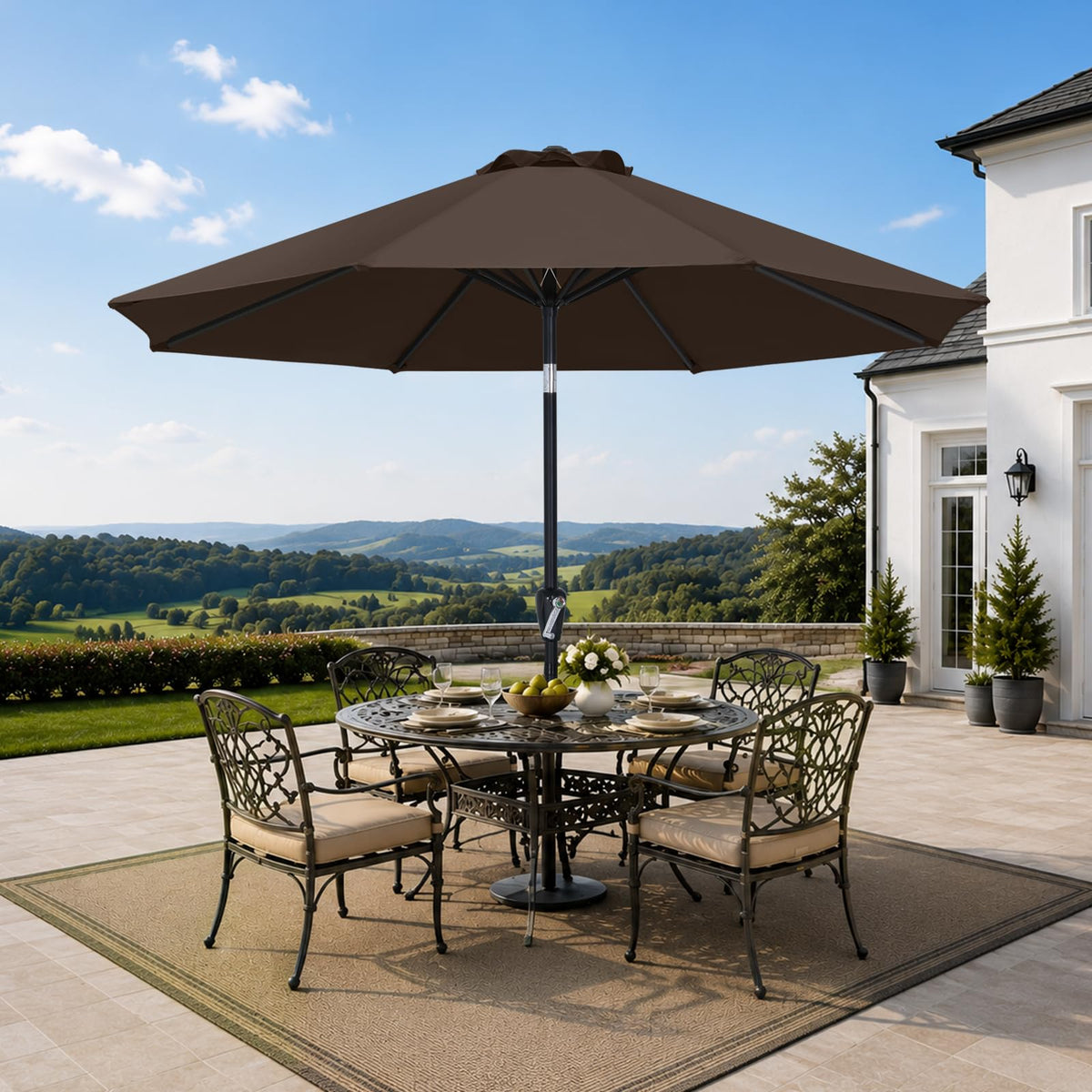 MASTERCANOPY 9ft Patio Umbrella with Tilt & Crank, Brown