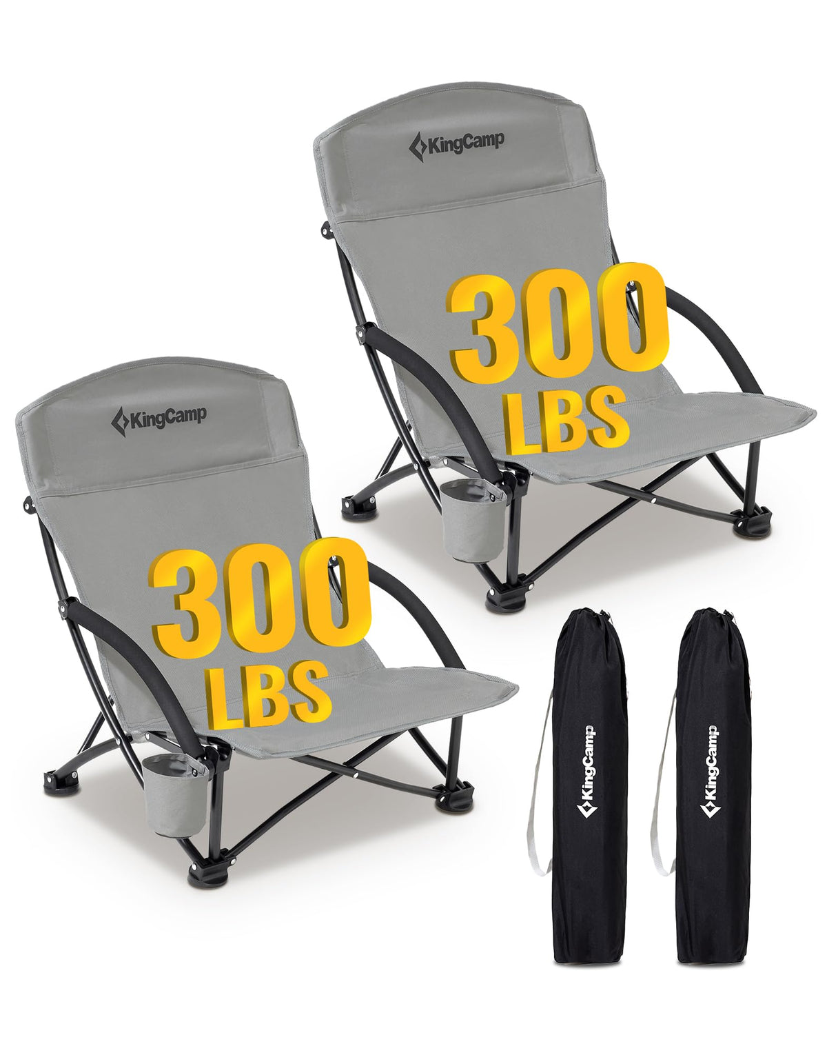 KingCamp Low Beach Chairs 2 Pack, Folding Portable High Back Chair